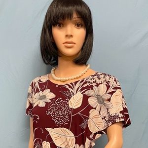 SIGNATURE ROBBIE BEE Burgundy & Ivory Stretch Beach or Social Dress S